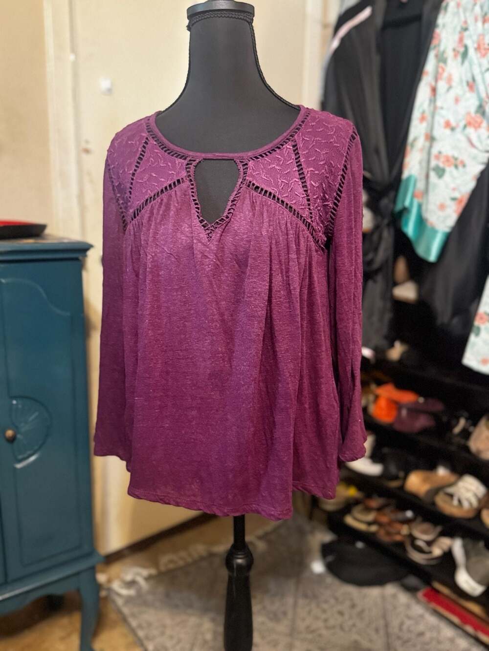 Lucky Brand purple boho cotton top size XS